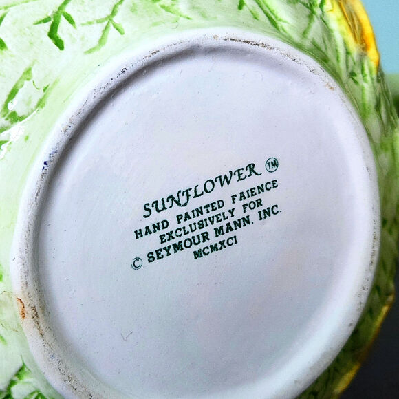 Vintage Seymour Mann Sunflower Teapot Hand Painted Faience Yellow Green Ceramic - Picture 10 of 10